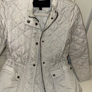 Coach Women's Shiny Quilted Cream Puffer Jacket